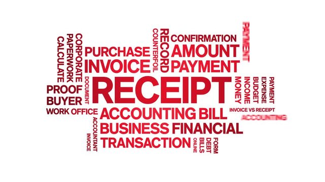 Receipt animated word cloud-text design animation tag kinetic typography seamless loop.