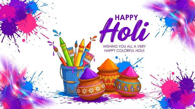Holi Festival of Colors Celebration with Vibrant Powder Splash and Mandala Background. Happy Holi Festival Celebration with Colorful Splashes and Golden Mandala Background.