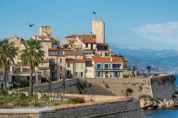 Old Town Antibes Architecture with Grimaldi Castle and Stone Ramparts