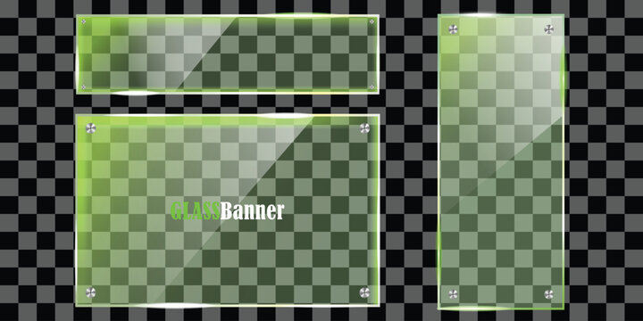 A green banner template with a checkered background and a modern design silhouette