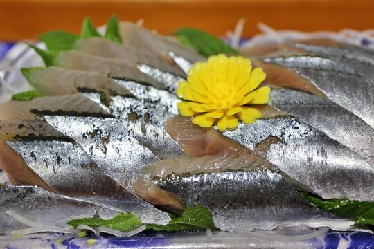 Sanma (pacific saury) sashimi purchased at a supermarket in Tokyo, Japan