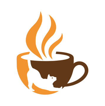 cat cafe logo design template