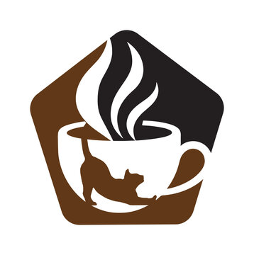 cat cafe logo design template