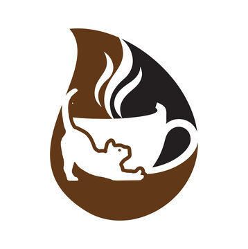 cat cafe logo design template