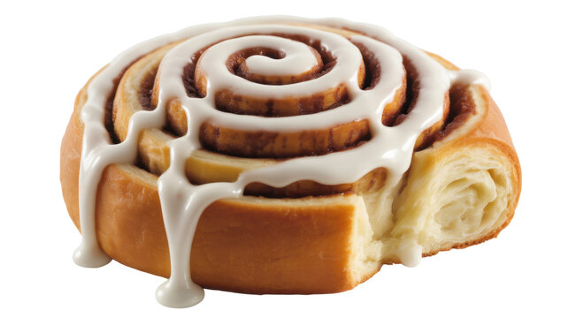 Iced cinnamon roll on white background pastry dessert isolated on a transparent background