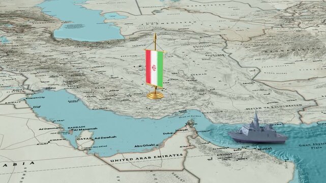 Strategic Map Of Iran With Naval Warship In Persian Gulf Representing Security