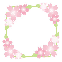 淡桜色の花と若葉をあしらった四角形フレーム 春デザイン向けパステルカラーの桜装飾ベクター素材