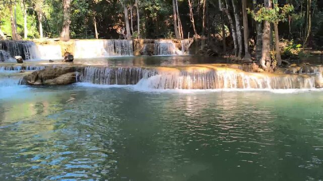 flowing water stream creek cascade waterfall in tropical forest