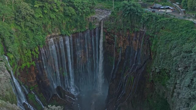 Tumpak sewu waterfall aerial view in east java