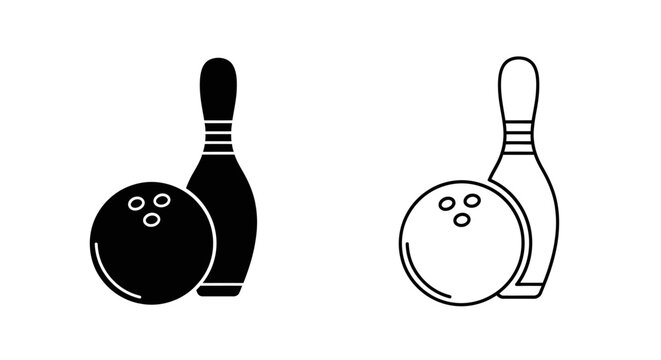 Bowling ball and pins illustration, vector graphic of bowling equipment, black and white Vector