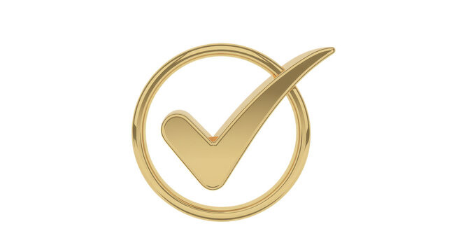 Gold checkmark in circle symbol isolated on a transparent background