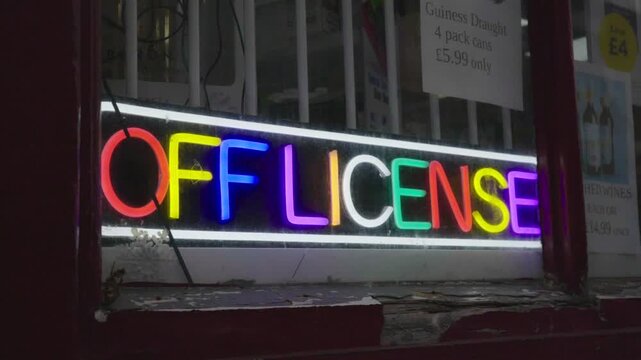  UK Off License neon sign. Store window sign. 
