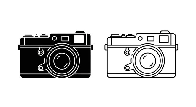 Vintage cameras illustration, retro photography icon, classic film camera design Vector