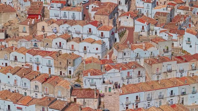 Aerial view of Monte Sant Angelo town on the Gargano peninsula in Italy