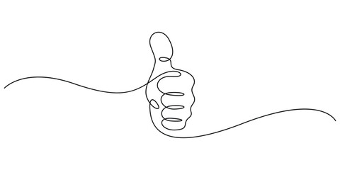 Continuous line drawing of a hand showing a thumbs-up gesture vector design 