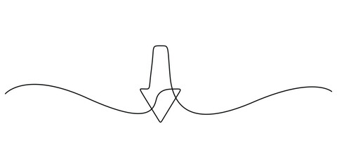 Continuous line drawing of a down arrow, minimalist icon vector design 