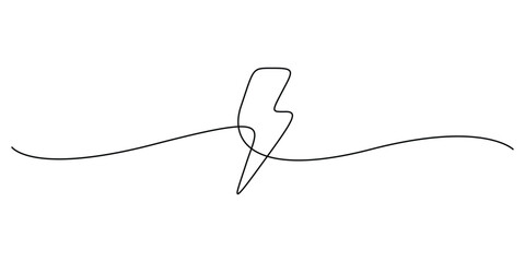 Obraz premium Continuous line drawing of a lightning bolt icon, concepts for power, energy, speed, or a weather phenomenon