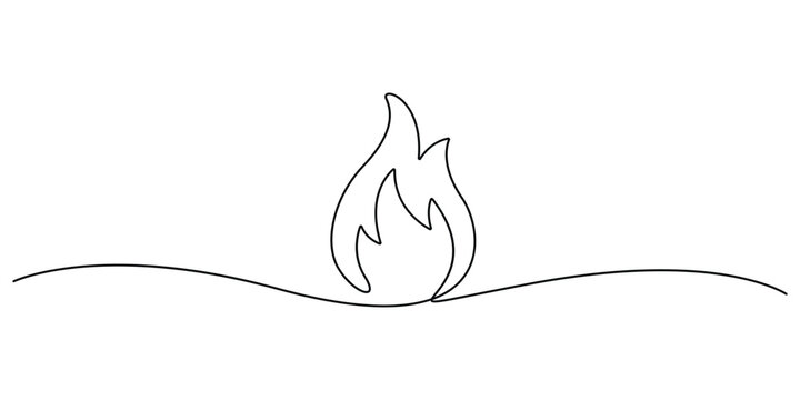 Continuous one line art drawing of a fire flame vector illustration 