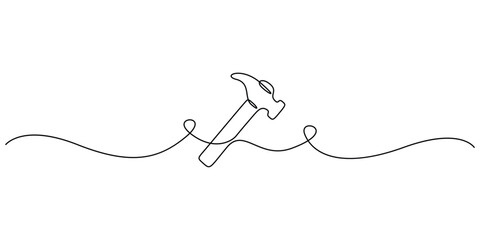Continuous line drawing of a hammer, Single line art hammer tool vector design 
