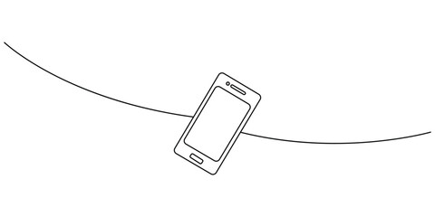 Continuous one-line art drawing of a modern smartphone vector design 