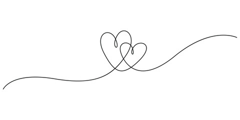 Minimalist continuous line drawing of two intertwined hearts, symbolizing love and connection vector illustration
