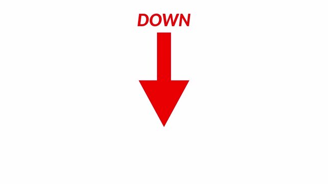 red  arrow pointing down animation. Download sign  Down direction arrows symbol. arrow button icon or swipe-down arrow signal animation in transparent background in 4K animation with alpha channel 