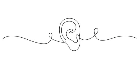 Continuous line drawing of a human ear, Concepts for a minimalist symbol for hearing health, communication, or audio technology