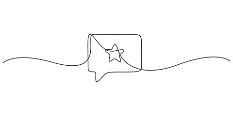 Continuous line drawing of a chat bubble with a star inside, Concepts for a symbol for feedback, favorites, or a "top-rated" status