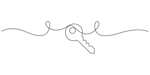 Minimalist continuous line drawing of a key, Concepts for modern graphic design for logos, icons, or decorative elements