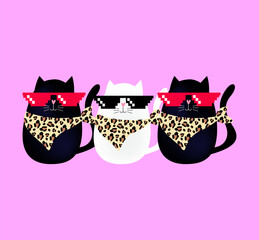 Illustration of cool cats on a pink background.