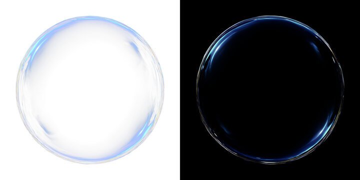 Realistic Blue Liquid Soap Bubble or Glass Sphere with Refractions and Highlights for Creative Design Isolated On Transparent Background PNG