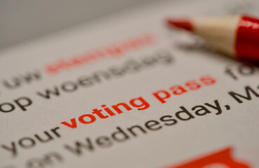 Dutch municipal council elections voting pass envelope 2026 &ndash; "Hier is uw stempas voor de gemeenteraadsverkiezingen 18 maart 2026" "Here is your voting pass" In bokeh.