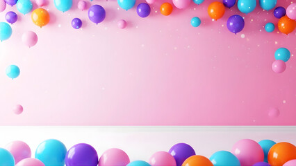 Colorful balls on pink and white background
