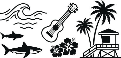 A delightful collection of tropical beach and ocean elements perfect for summer designs and travel themes © sehrish