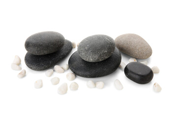 Different sea stones on white background