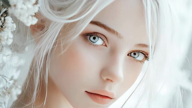 beautiful girl with white hair. Selective focus