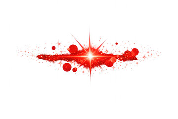 Red light burst with sparkling particles and lens flare effect on transparent background, glowing abstract star
