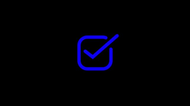 Animated white checkmark in a square box against a black background representing approval or completion