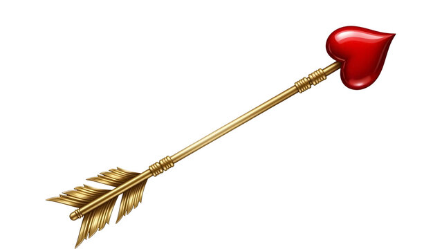 Golden arrow with red heart on white isolated on transparent background