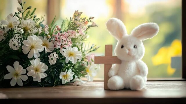 concept of baptism, children's things and a toy rabbit. Selective focus
