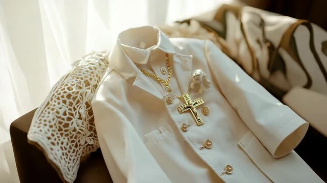 baby clothes baptism concept. Selective focus