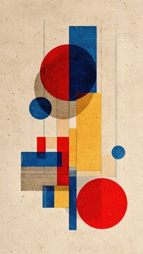 Abstract Minimalist Bauhaus Style Geometric Shapes Background in Primary Colors