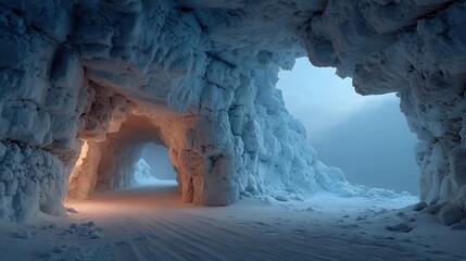 Abstract cyan ice tunnel background with frozen textures pictures