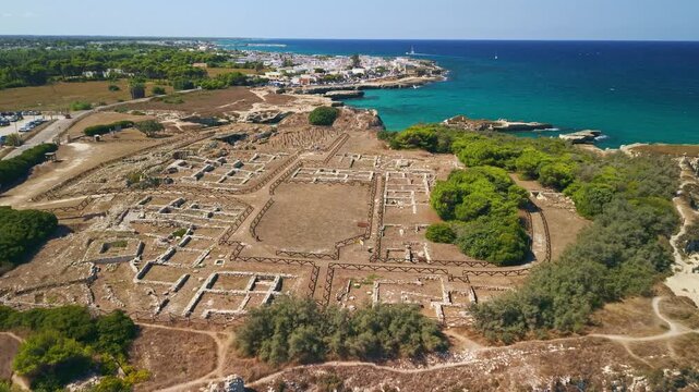 Aerial view of the Roca Vecchia Archaeological Area in Salento in Puglia, Italy