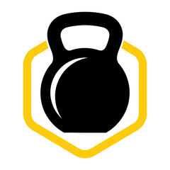 Fototapeta premium Black Kettlebell Icon with Yellow Hexagon.
