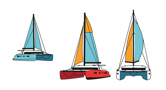 Catamaran Line art minimal bold color vector