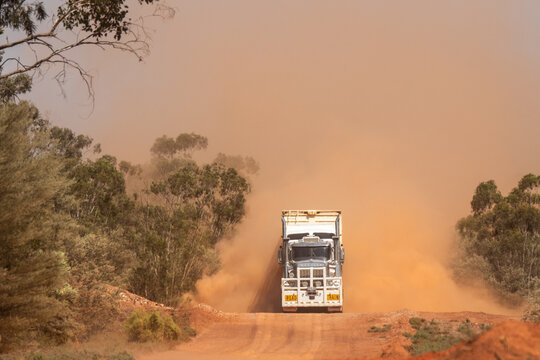 Road train on a dirt road