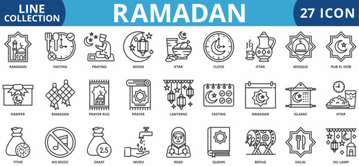 Ramadan icon set outline icon set collection vector illustration