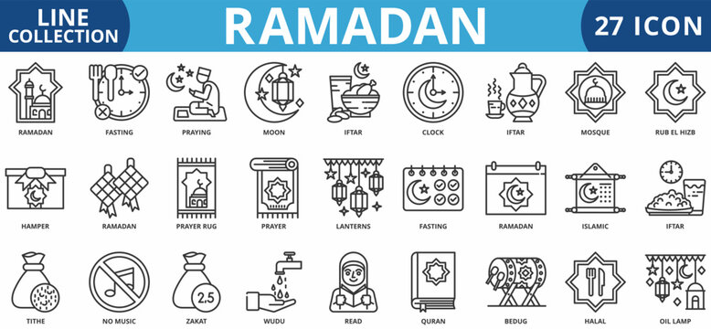 Ramadan icon set outline icon set collection vector illustration