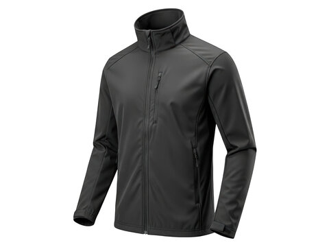 A black jacket with a high collar and long sleeves isolated on transparent background